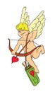 Cupid with a bow and arrow, funny vector illustration.