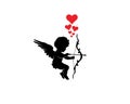 Cupid with bow and arrow silhouette isolated on white background Royalty Free Stock Photo