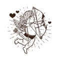 Cupid with Bow and arrows. Vector Illustration. Valentine s Day. Royalty Free Stock Photo