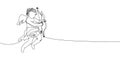 Cupid with bow continuous line drawing. One line art of love, relationship, lovers, wings, fly, feelings, angel, cupid