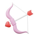 Cupid bow with heart love arrow icon. Valentine's Day concept 3d render illustration. Royalty Free Stock Photo