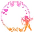 Cupid with bow hunting for hearts. Color gradient frame with Cup