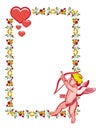 Cupid with bow hunting for hearts. Raster clip art.