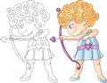 Cupid boy with bow and arrow aiming Valentine Day vector illustration