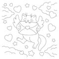 Cupid cat with an envelope. Coloring book page for kids. Valentine`s Day. Cartoon style character. Vector illustration isolated o