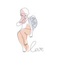 Cupid continuous line pastel vector illustration