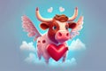 cupid cow in love, postcard for 14 february - valentineÃ¢â¬â¢s day. Royalty Free Stock Photo