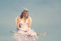 Cupid cute angel with bow and arrows. Teenager Cupid - Valentine concept. St Valentines day. Teen angel. Innocent girl Royalty Free Stock Photo