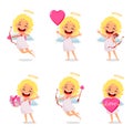 Cupid girl, cute cartoon character, set