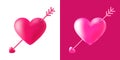 Cupid heart with cupid arrow set. Symbol of love. Valentines Day. Greeting card. 3d Heart with arrow icon. Vector.