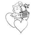 Cupid on hearts with harp sketch