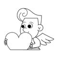 Cupid holding heart in black and white Royalty Free Stock Photo