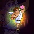 The cupid is holding and raising up a love esport mascot design Royalty Free Stock Photo