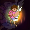 The cupid is hugging the heart love esport mascot design Royalty Free Stock Photo