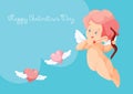 Cupid hunting with archey bow flying hearts. Cupid playing music
