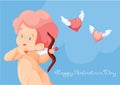 Cupid hunting with archey bow flying hearts. Handwritten fun quotation Valentines Day message