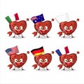 Cupid love arrow cartoon character bring the flags of various countries