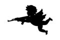 Cupid with machine gun. Cherub silhouette. Valentine's day. Love symbol. Vector illustration. Royalty Free Stock Photo