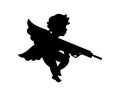 Cupid with machine gun. Cherub silhouette. Valentine's day. Love symbol. Vector illustration. Royalty Free Stock Photo