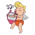 Cupid playing harp