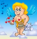 Cupid playing harp on sky Royalty Free Stock Photo