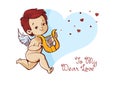 Cupid playing music on harp Handwritten fun quotation Valentines Day message Royalty Free Stock Photo