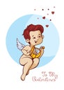 Cupid playing music on harp Handwritten fun quotation Valentines Day message Royalty Free Stock Photo