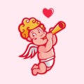 Cupid playing the trumpet with love
