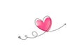 Cupid s arrow in the continuous drawing of lines in the form of a heart with pastel neon color design. Continuous black