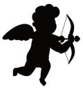 Silhouette of Cupid with bow and heart shaped arrow, Vector illustration Royalty Free Stock Photo