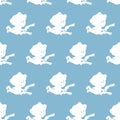 Cupid seamless pattern. White Angel on blue background.