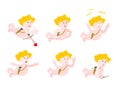 Cupid set of motion. Amur set of poses. Angel of emotional expression. Angry and funny. Discouraged and sad.