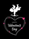 Cupid silhouette with bow and arrow on black background. Valentines Day design. White flying Angel. Amur. Heart frame. Royalty Free Stock Photo