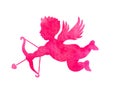 Cupid silhouette with bow and arrow heart. Valentines Day design. Pink watercolor angel. Amur. Vector illustration. Royalty Free Stock Photo