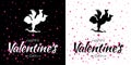 Cupid silhouette with bow and arrow and pink hearts. Valentines Day card. Amur symbol of love. Valentine banner. Vector