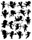 Cupid silhouettes. Set of cupid. Collection silhouettes of cupid. Bundle cupid. Cupid silhouettes.