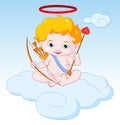 Cupid Sitting on the Cloud with Bow and Arrow