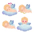 Set of cute cartoon Cupids. Valentine`s Day with Cupids Vector Royalty Free Stock Photo