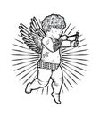 Cupid with Slingshot. Vector Illustration. Valentine s Day.