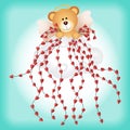 Cupid teddy bear with hearts background