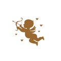 Cupid valentines love angel flying silhouette. Cute cupid fired an arrow.  Romantic valentines card. Can be used in card design, p Royalty Free Stock Photo