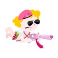 Cupid and weapons. Cute little angel and love gun. Illustration Royalty Free Stock Photo