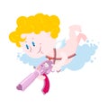 Cupid and weapons. Cute little angel and love gun. Illustration Royalty Free Stock Photo