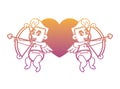 Cupids with archs on heart rainbow lines