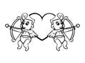 Cupids with archs on heart sketch