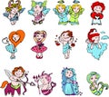 Cupids with hearts on Valentine's day, Festive in color zodiac signs stylized Valentine's day.