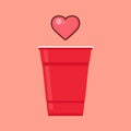 cuploveRed beer cup vector. Red plastic cup isolated on pink background.