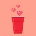 Red beer cup vector. Red plastic cup isolated on pink background. Royalty Free Stock Photo