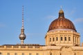 The cupola of the rebuilt Berlin City Palace and the famous TV Tower