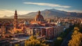 Cupolas of the old basilica and cityscape of Mexico City